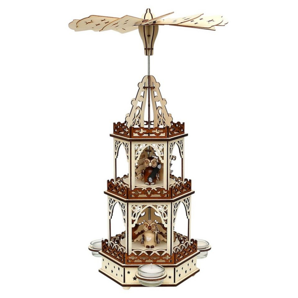 SIGRO Weihnachtspyramide »Holz Teelichtpyramide 3 Etagen Eulenwald«