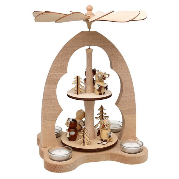 SIGRO Weihnachtspyramide »Holz Tischpyramide Eulenwald, 4 Teelichter«