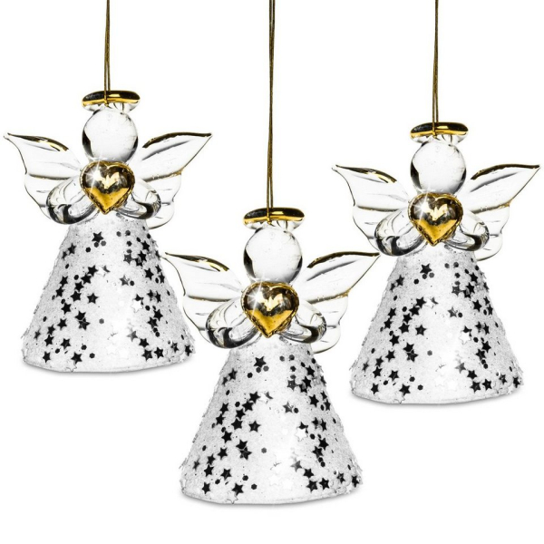 SIKORA Christbaumschmuck »BS400 Engel Glas Figur Weihnachtsbaum Anhänger 3er Set«