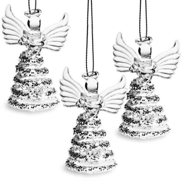 SIKORA Christbaumschmuck »BS409 Glas Glitzer ENGEL MIT BUCH 3er Set«