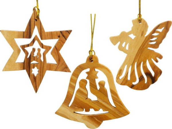 SIKORA Christbaumschmuck »OH-SET4 Baumschmuck Olivenholz Anhänger aus Bethlehem ENGEL GLOCKE STERN 3er Set«
