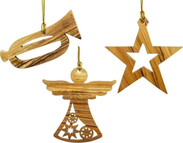 SIKORA Christbaumschmuck »OH-SET5 Baumschmuck Olivenholz Anhänger aus Bethlehem ENGEL TROMPETE STERN 3er Set«