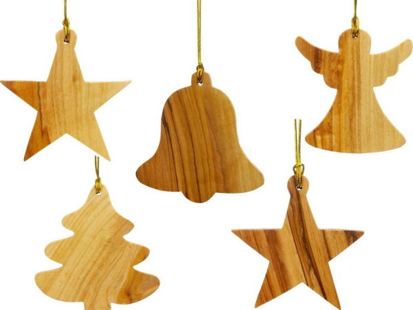 SIKORA Christbaumschmuck »OH-SET8 Baumschmuck Olivenholz Anhänger aus Bethlehem STERNE BAUM ENGEL GLOCKE 5er Set«