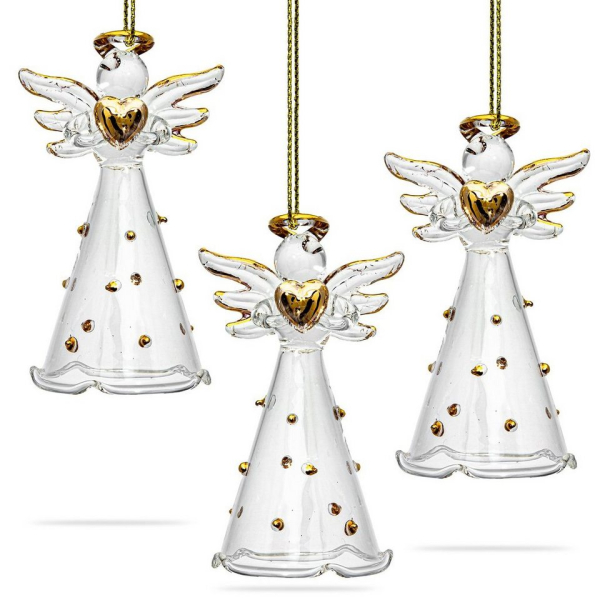 SIKORA Christbaumschmuck »SIKORA BS269 Engel mit Herz und goldenen Punkten Christbaumschmuck Glas Figur Weihnachtsbaum Anhänger 3er Set«