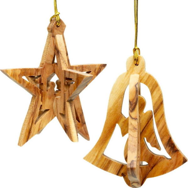 SIKORA Christbaumschmuck »SIKORA OH-SET1 Baumschmuck Olivenholz Anhänger aus Bethlehem 3D-ORNAMENTE 2er Set«