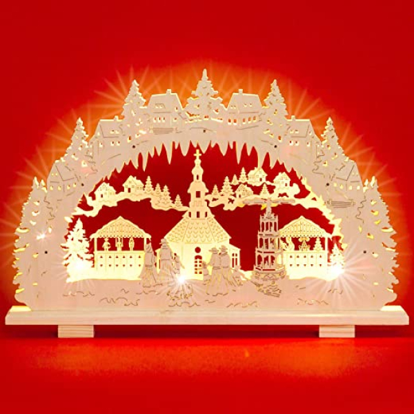 Sikora LB38 beleuchteter XL LED Holz Schwibbogen SEIFFENER Weihnachtsmarkt 57cm Inclusive Trafo