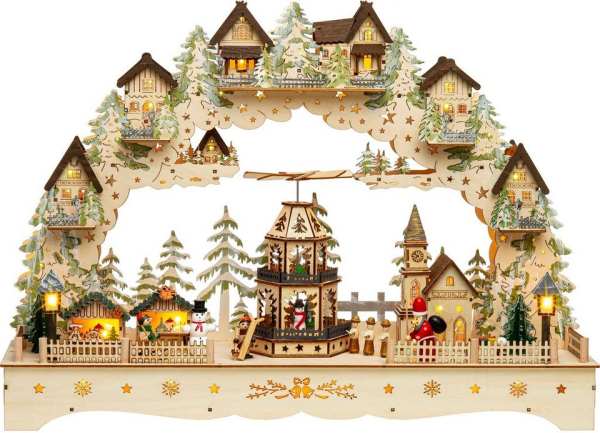 SIKORA Schwibbogen »LB07 XXL Weihnachtsdorf mit motorbetriebener Pyramide und LED Beleuchtung B:57cm«