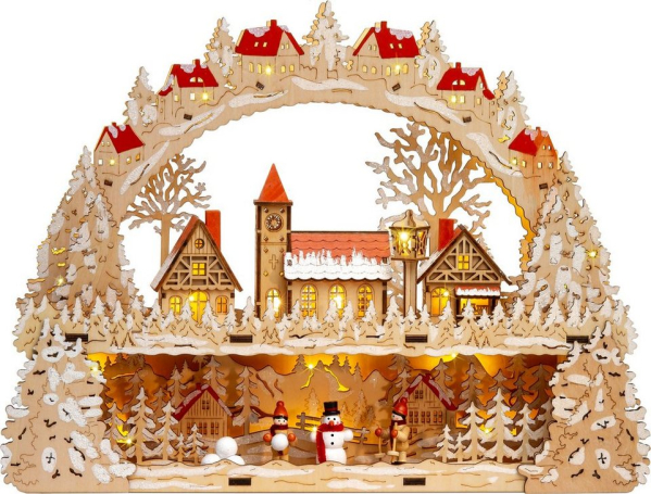 SIKORA Schwibbogen »LB08 Winterdorf Dorfkirche mit LED Beleuchtung und Sockel B:44cm«