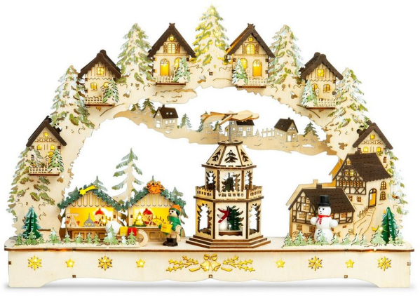 SIKORA Schwibbogen »LB47 Weihnachtsmarkt mit LED Beleuchtung und elektrischem Pyramidenantrieb B:42,5cm«