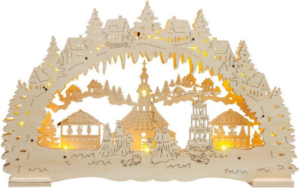 SIKORA Schwibbogen »LB48 Seiffener Weihnachtsmarkt mit LED Beleuchtung B:42cm«