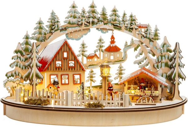 SIKORA Schwibbogen »LB68 3D Weihnachtsdorf mit LED Beleuchtung und halbrundem Sockel B:42cm«