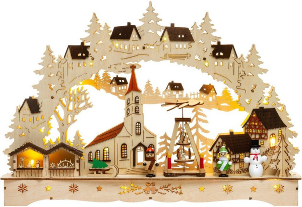 SIKORA Schwibbogen »LB70 Kirchplatz Weihnachtsmarkt mit LED Beleuchtung B:42,5cm«