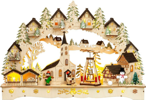 SIKORA Schwibbogen »LB71 beleuchteter LED Holz Schwibbogen WEIHNACHTSDORF inklusive Trafo«