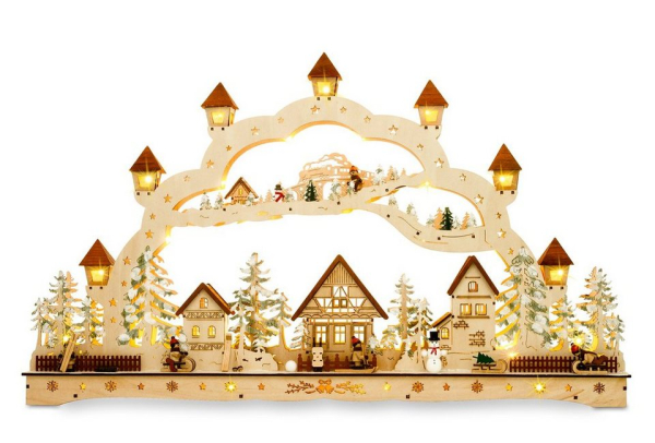 SIKORA Schwibbogen »LB77 wundervoller XXXL Holz LED Schwibbogen Weihnachtsdorf L ca. 78 cm«