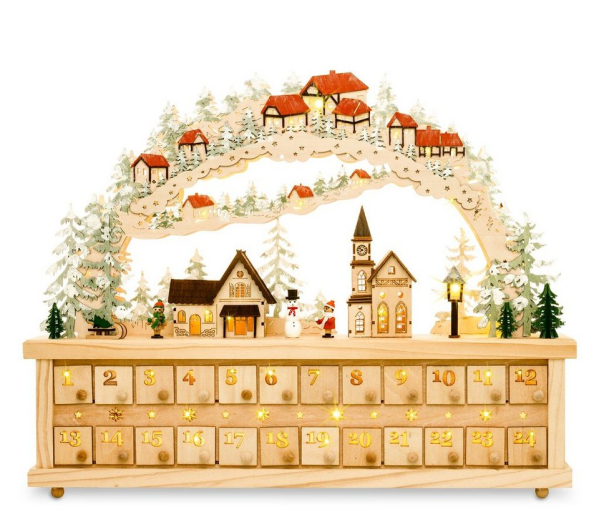SIKORA Schwibbogen »LB80 Winterdorf Adventskalender XXL mit LED Beleuchtung und 24 kleinen Schubkästchen«