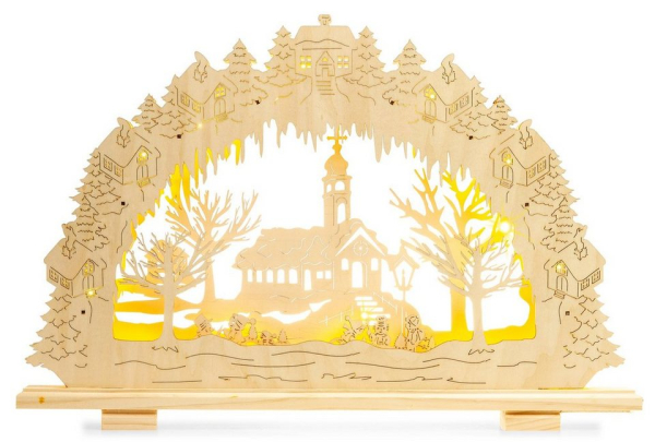 SIKORA Schwibbogen »SIKORA LB02 beleuchteter XL LED Holz Schwibbogen DORFKIRCHE 57cm inclusive Trafo«