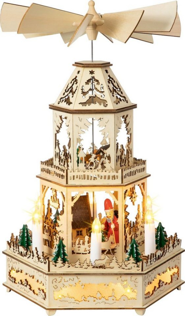 SIKORA Weihnachtspyramide »P36 WINTERLANDSCHAFT XL aus Holz mit Motor und elektrischer Beleuchtung H: ca.44cm«