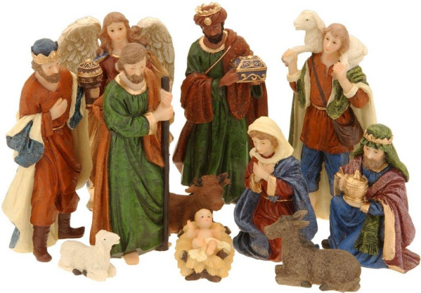 Spetebo Krippe »Weihnachts Krippenfiguren klein 11-teiliges Set« (11-tlg), Krippen Stall Tisch Advent Dekoration