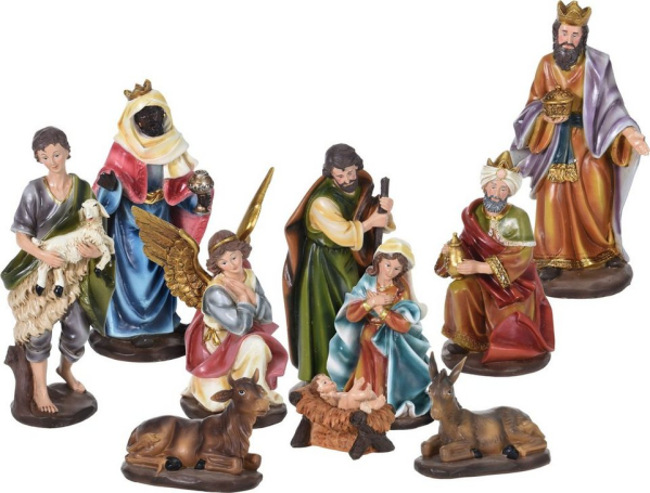 Spetebo Krippe »XL Weihnachtskrippe Figuren Set – 10-teilig« (10-tlg), Krippen Stall Zubehör Tisch Dekoration – Weihnachten Advent Deko