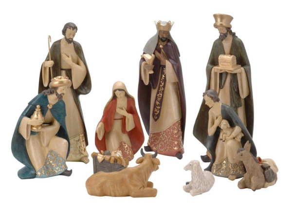 Spetebo Krippe »XXL Weihnachtskrippe Figuren Set – 10-teilig« (10-tlg), Krippen Stall Zubehör Tisch Dekoration – Weihnachten Advent Deko
