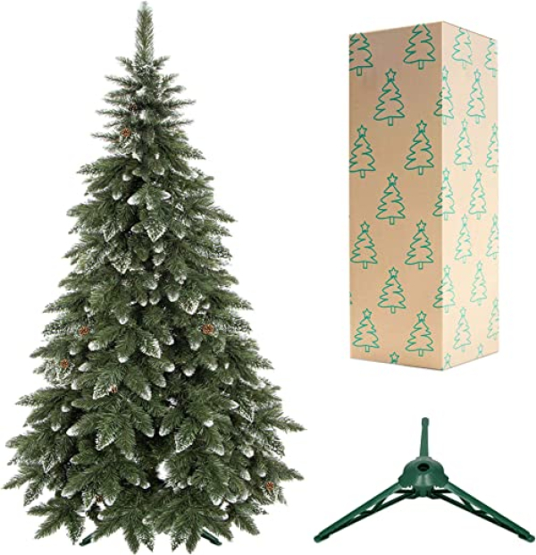 SPRINGOS Künstlicher Premium-Weihnachtsbaum 150 cm Diamantkiefer mit Kunstschnee und echten Zapfen Winter-Optik
