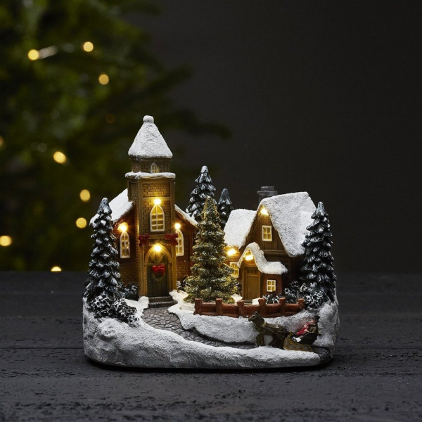 STAR TRADING Weihnachtsdorf »LED Kirche weihnachtliche Dorfszene Drehbaum Miniaturwelt Weihnachtsdorf bunt«