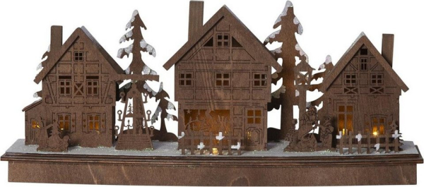 STAR TRADING Weihnachtshaus »LED-Leuchthaus „Mainz“ – 10 warmweiße LED – Batteriebetrieb – H: 21cm, L: 45cm – braun«, Batteriebetrieb