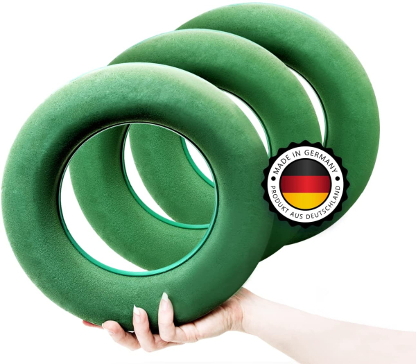 Steckschaum Kranz Rund 3 Stück – Set in 25 cm – Nasssteckschaum Set Steckmoos, Steckmasse, Adventskranz für Blumengestecke, Steckschwamm zum…