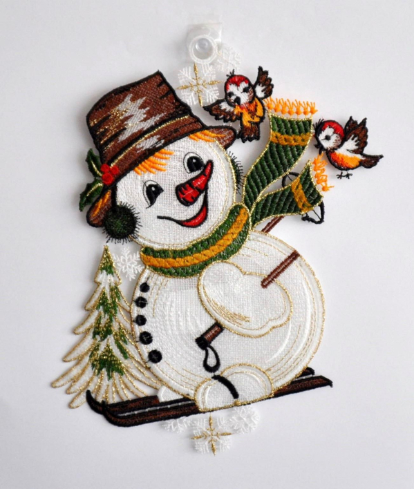 Stickereien Plauen Fensterbild »Schneemann mit Schal«, (1 St.)