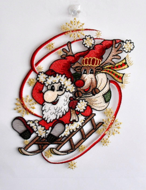 Stickereien Plauen Fensterbild »Weihnachtsmann mit Schlitten«, (1 St.)