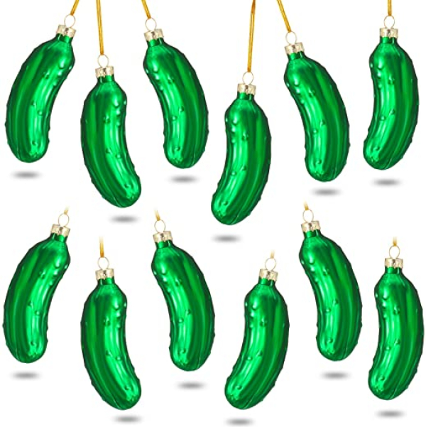 Threan 24 Stücke Christbaumschmuck Weihnachtsgurken,Weihnachten Gurke Ball Baum Ornament Set inklusive 12 Gurkenglas Stücke 12 Stücke Rote Grüne…