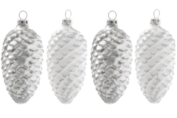 Thüringer Glasdesign Christbaumschmuck »Eisprinzessin« (4-tlg), Tannenzapfen-Set