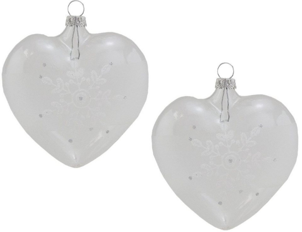 Thüringer Glasdesign Christbaumschmuck »Herzen (2 Stück) Ø 8 cm – Weiß/Silber, Weihnachtsbaumkugeln Made in Germany« (2-tlg), aus Glas