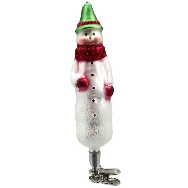 Thüringer Glasdesign Christbaumschmuck »Schneemann mit grünem Spitzhut 15cm« (1-tlg), mundgeblasen, handbemalt