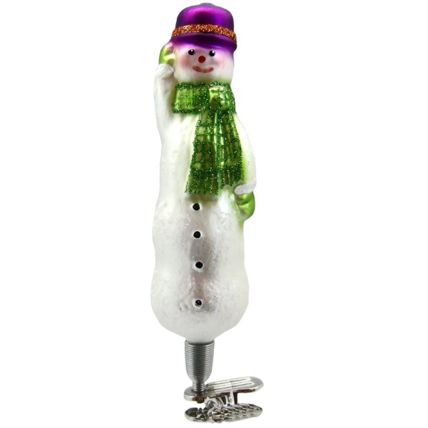 Thüringer Glasdesign Christbaumschmuck »Schneemann mit lila Hut 14cm« (1-tlg), mundgeblasen, handbemalt
