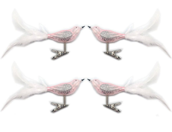 Thüringer Glasdesign Weihnachtsbaumklammer »“Vogel Set“ 8 cm (4 Stück) – Christbaumschmuck Vögel aus Glas – Made in Germany« (4-tlg), Mundgeblasen