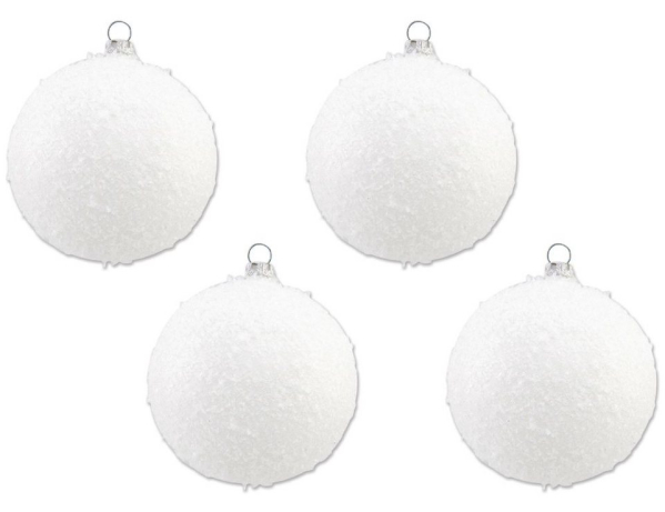 Thüringer Glasdesign Weihnachtsbaumkugel »Glaskugeln „Schneeball“ Ø 6 cm (4 Stück) – Weiß – Christbaumkugeln Made in Germany« (4 St), aus Glas