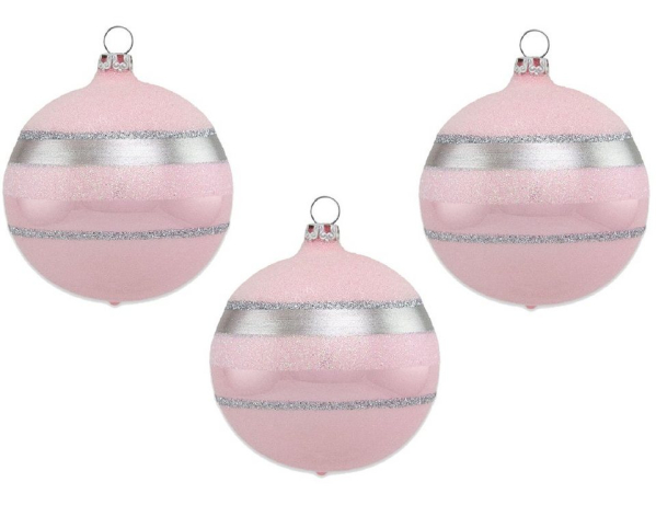 Thüringer Glasdesign Weihnachtsbaumkugel »Ø 8 cm – Glitterstreifen Rosa Opal« (3 St), aus Glas