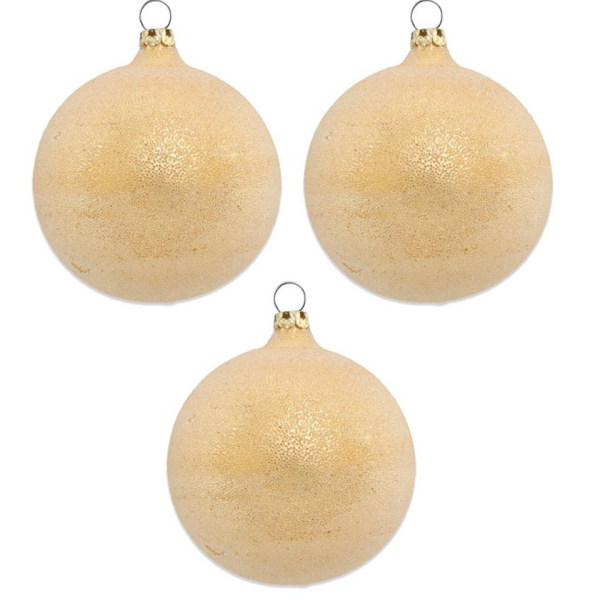 Thüringer Glasdesign Weihnachtsbaumkugel »Perlentau Gold Ø 8 cm (3 Stück) – Glas Christbaumkugeln Made in Germany« (3 St), Mundgeblasen