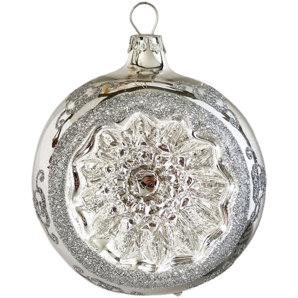Thüringer Glasdesign Weihnachtsbaumkugel »Reflexkugel, Renaissanceband, silber glanz« (1 St), mundgeblasen, handbemalt