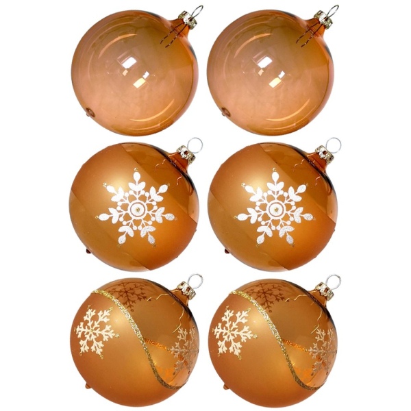 Thüringer Glasdesign Weihnachtsbaumkugel »Weihnachtskugel Mix-Box gold« (6 St), mundgeblasen, handbemalt