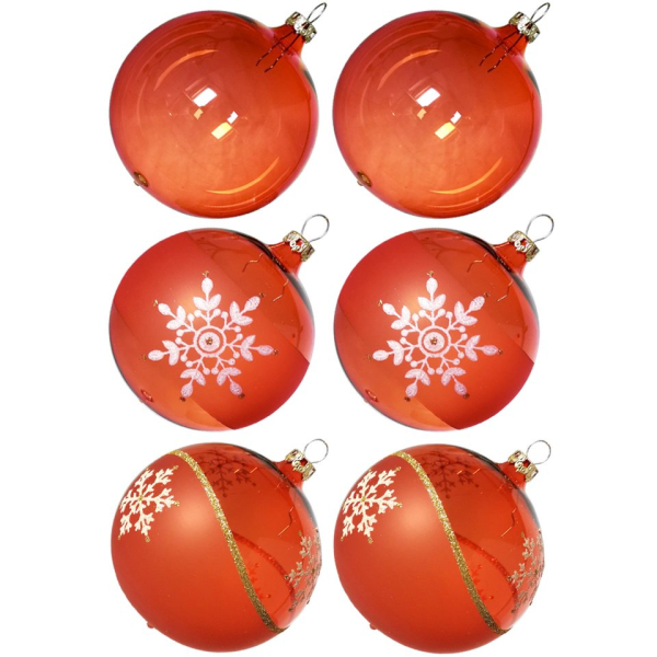 Thüringer Glasdesign Weihnachtsbaumkugel »Weihnachtskugel Mix-Box orange« (6 St), mundgeblasen, handbemalt
