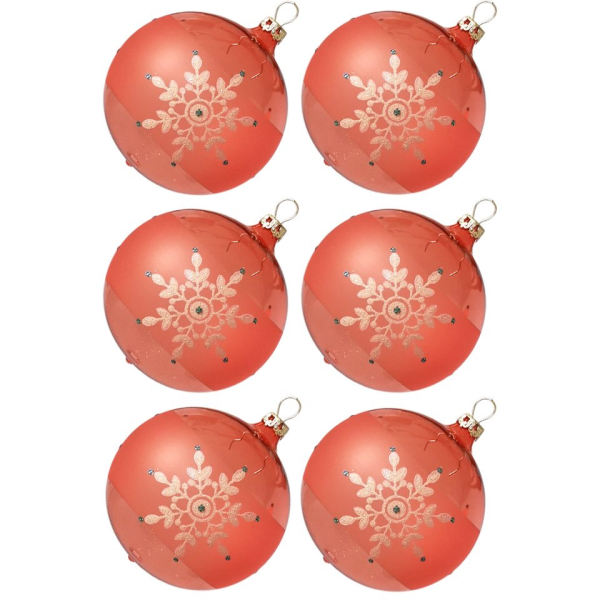 Thüringer Glasdesign Weihnachtsbaumkugel »Weihnachtskugel-Set Kristallblüten hummer« (6 St), mundgeblasen, handdekoriert