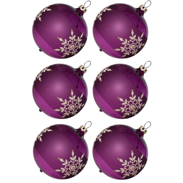 Thüringer Glasdesign Weihnachtsbaumkugel »Weihnachtskugel-Set Kristallblüten heide« (6 St), mundgeblasen, handdekoriert