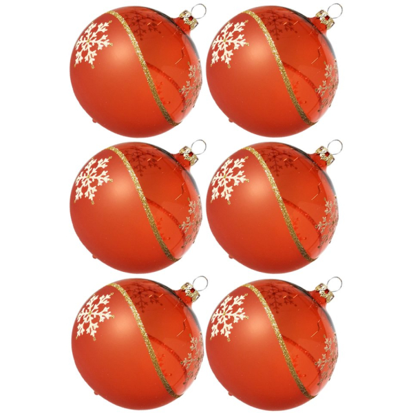 Thüringer Glasdesign Weihnachtsbaumkugel »Weihnachtskugel-Set Kristallwelle, orange« (6 St), mundgeblasen, handdekoriert