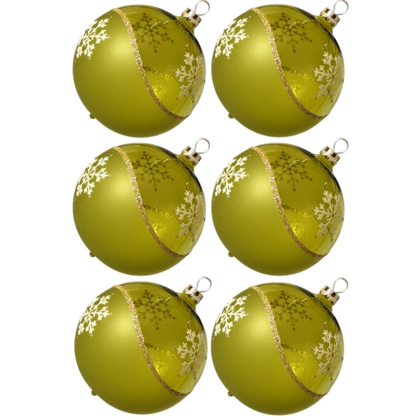 Thüringer Glasdesign Weihnachtsbaumkugel »Weihnachtskugel-Set Kristallwelle moosgrün« (6 St), mundgeblasen, handdekoriert