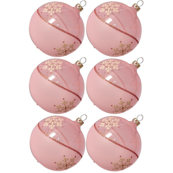 Thüringer Glasdesign Weihnachtsbaumkugel »Weihnachtskugel-Set Kristallwelle rosa« (6 St), mundgeblasen, handdekoriert