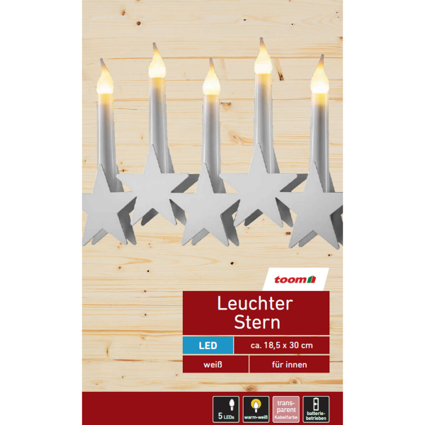 toom LED-Leuchter ‚Stern‘ weiß 5 LEDs warmweiß 30 x 18,5 cm
