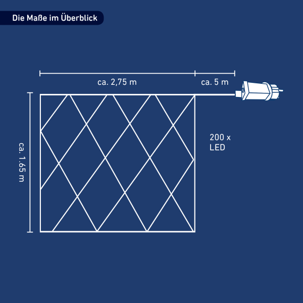 toom LED-Lichternetz 200 LEDs warmweiß 275 x 165 cm