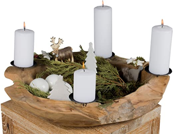 Trendy Home GmbH großer Adventskranz Adventsschale Teak Wurzelschale Teakschale Holzschale Obstschale Schale rund Ø 50 cm Dekoschale